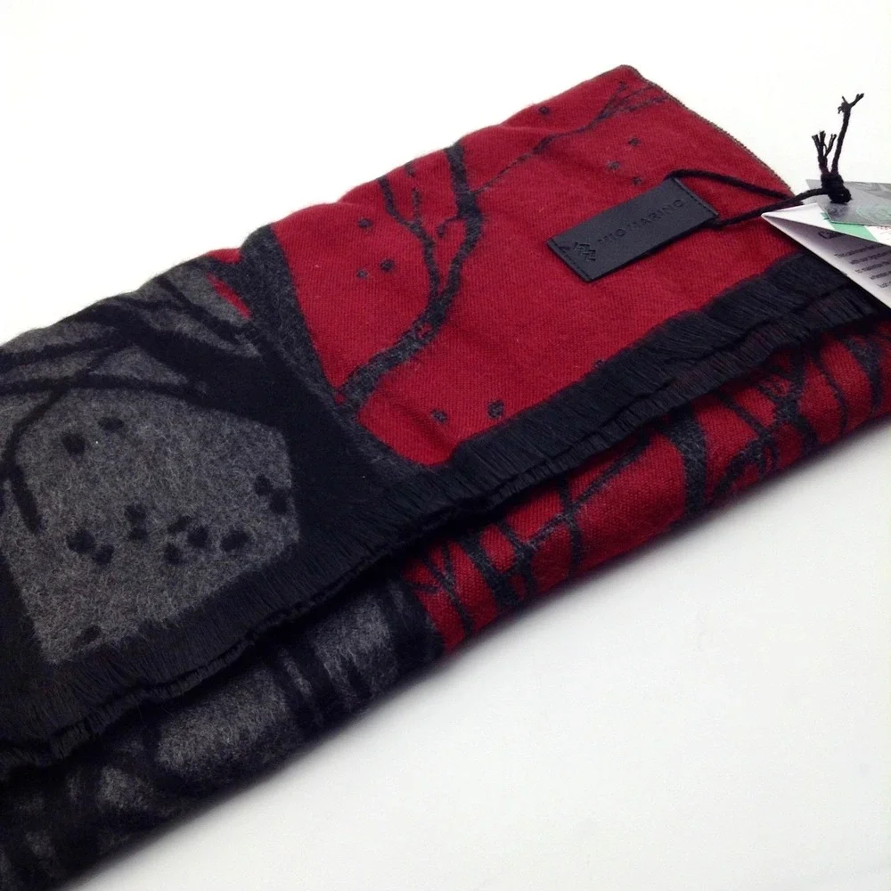 Mio Marino Women's Cashmina Designer Scarf Soft Fringe Twigs Red Grey Black‎